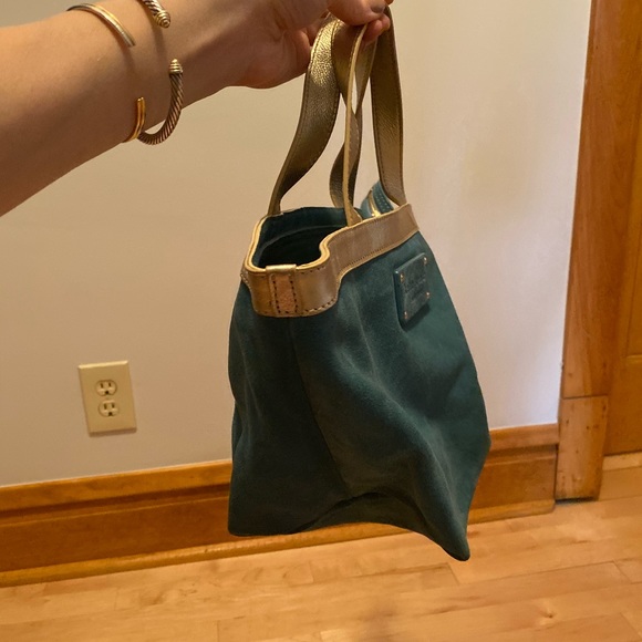 Kate spade blue suede bucket bag with gold trim - Picture 2 of 2